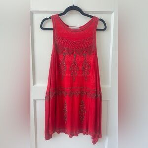 Free People Vibrant Red Beaded Dress